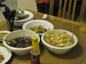 Pork, salad and squid